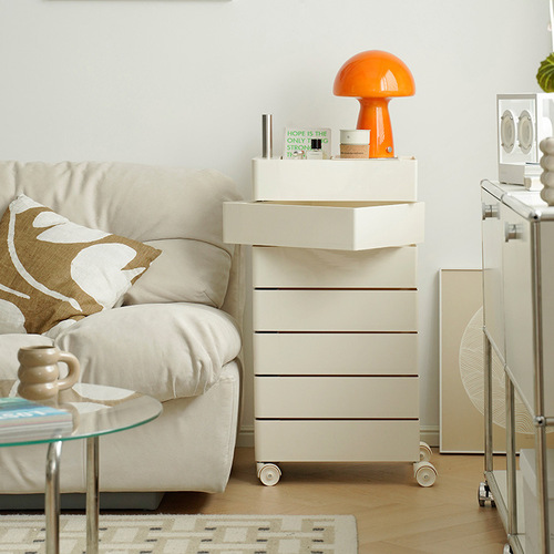 Rotating storage cabinet, movable bedside table, Ins side cabinet, minimalist Nordic storage cabinet, trendy makeup storage cabinet