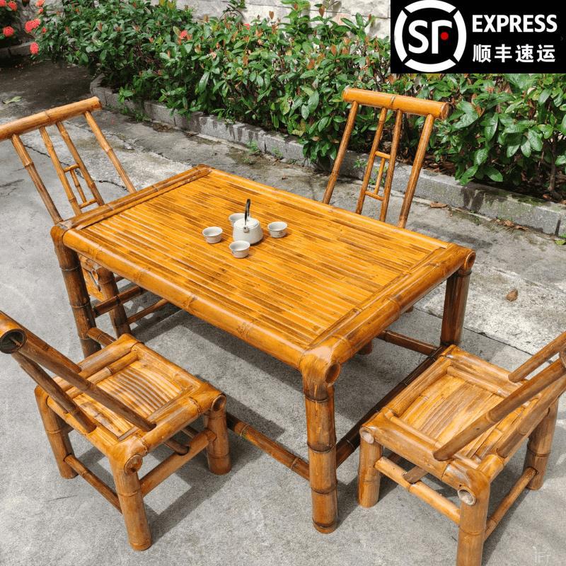 Mesa y silla de bambú de patio retro combinación de sillas de bambú mesas de bambú antiguas mesas cuadradas al aire libre mesas de té muebles de bambú
