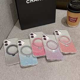 旋转支架苹果iPhone16手机壳15Pro防摔透明闪粉11case亚马逊同款