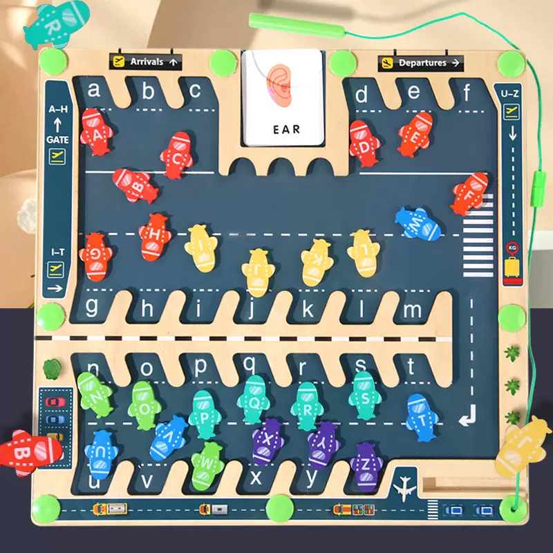 幼儿童早教字母配对停车场磁性运笔迷宫颜色分类计数走位益智玩具