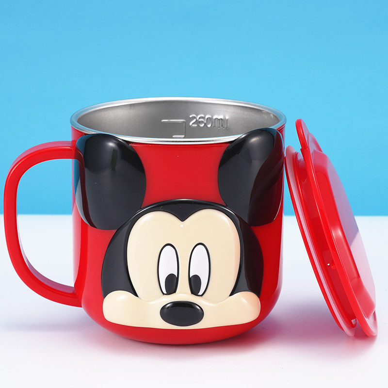 Taza de acero inoxidable para niños de Disney Taza de agua para niños Taza de agua para bebés Taza de leche casera anticaídas Set de cubiertos para bebés