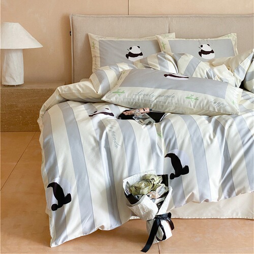 Striped Panda Digital Printing 100 Thread Count Long Staple Cotton Four Piece Cotton Quilt Cover Small Fresh Double Bedding