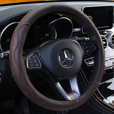 Car Leather Steering Wheel Cover: Steering wheel cover - coffee-environmental-protection-tpe-plastic-aprons-38cm