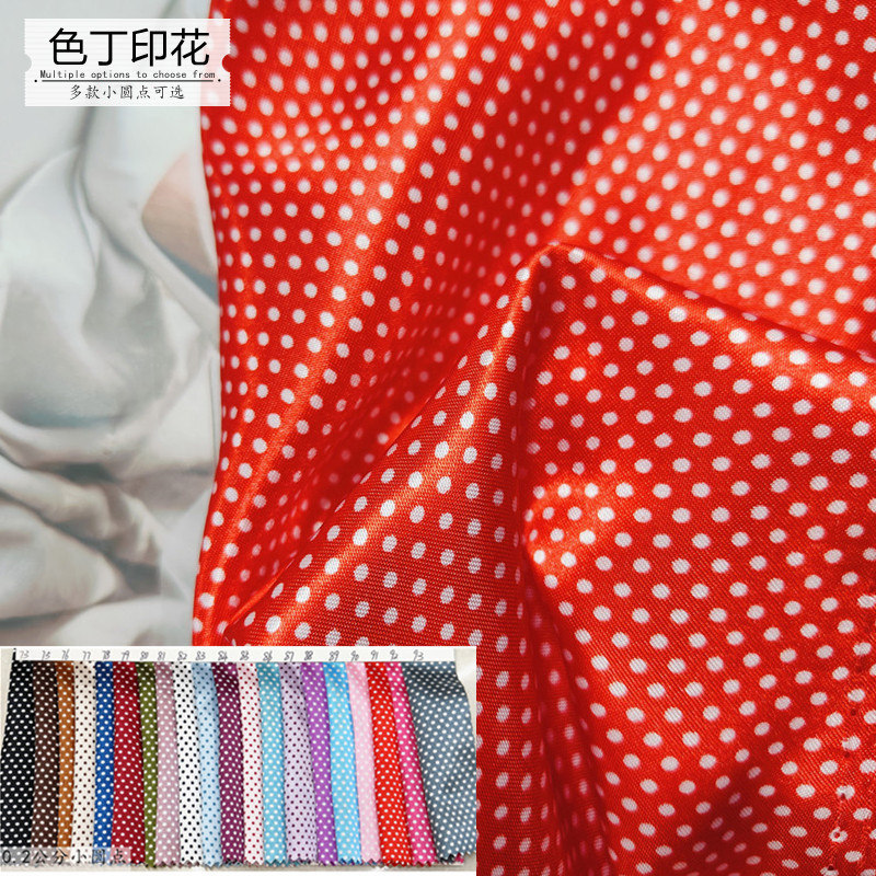 0.2cm Small Polka Dot Printed Fabric, Polka Dot Satin Fabric, Imitation Silk Clothing Lining and Headwear Fabric in Stock
