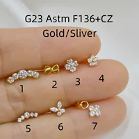 Ювелирные украшения для пирсинга из титанового сплава G23 с цирконием, в форме банта и цветка, для губ, ногтей, ушей, ушной раковины и кости уха.
