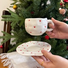韩式ins少女心手捏陶瓷咖啡杯碟情侣爱心礼品陶瓷杯碟工厂直销