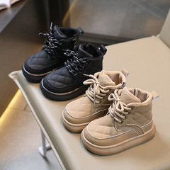 Children's Boots 2023 Autumn New Model Boys Checked Pattern Side Zip Baby Boots Girls British Short Boots