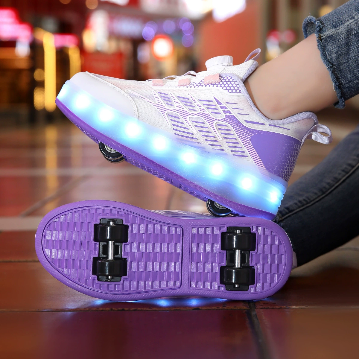 Детские Heelys с 4 колёсами и подсветкой, светящиеся роликовые кроссовки для мальчиков и девочек, размеры 28–40