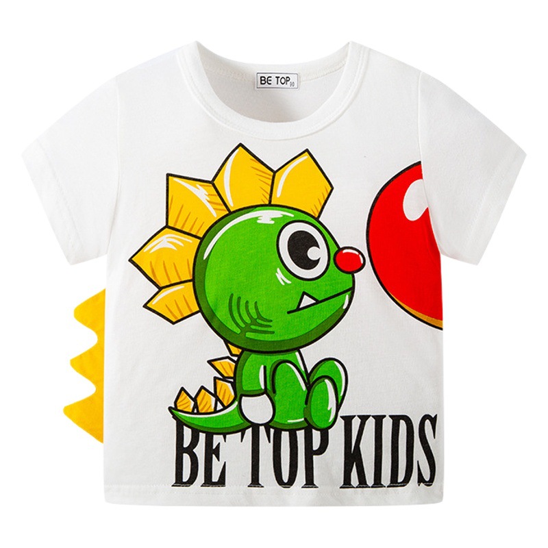 Betop ropa para niños nueva camiseta de manga corta para niños 2024 verano bebé dibujos animados dinosaurio cuello redondo media manga superior
