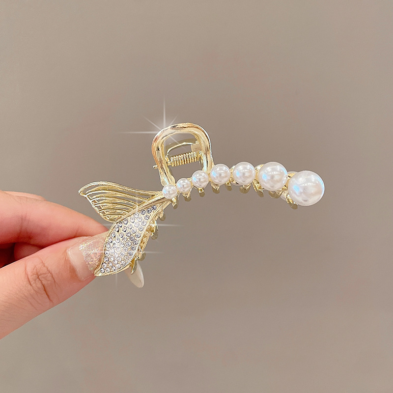 Celebridad de Internet 2024 Nueva Perla grande horquilla clip de pelo hembra Cabeza trasera horquilla tocado clip avanzado clip de tiburón