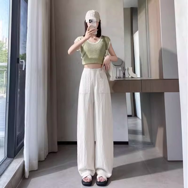 Pantalones de piernas largas de algodón de cintura alta sueltos para mujeres 2025 nuevo verano delgado pequeño lino casual pantalones rectos