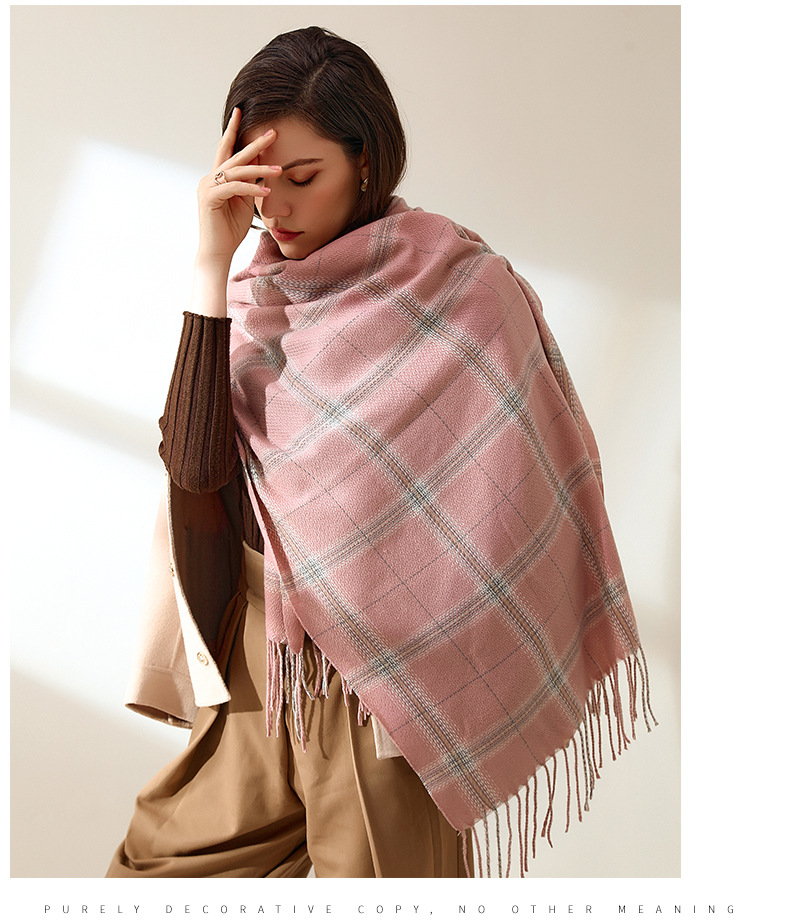 2024 Fashion Checkered Scarf New Cashmere Scarf Women's Sweet Shawl Warm Woven Tassel Autumn And Winter Scarf_voghion.com