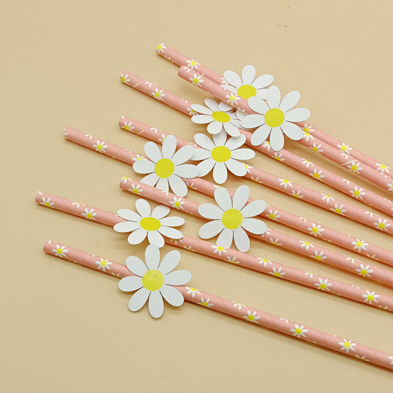 Margarita Rosa pequeña flor papel paja creativa fábrica en stock al por mayor fiesta creativa decoración de paja con tarjeta
