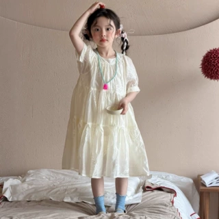 中大女童连衣裙2026夏季新款韩系儿童公主裙洋气蕾丝泡泡袖长裙子