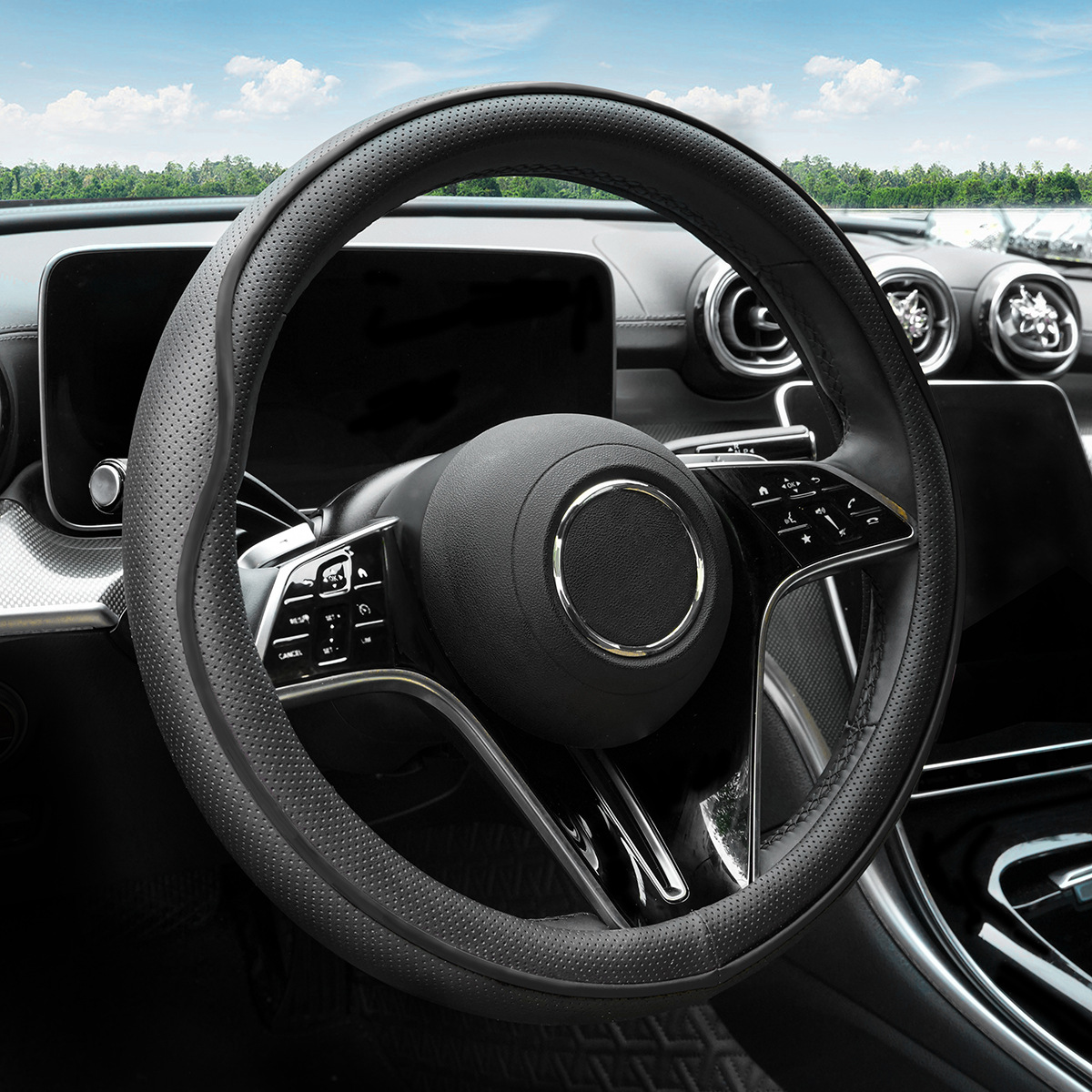 Car Steering Wheel Cover, Nappa Leather, All-Season, Stylish, Wear-Resistant, Cross-Border Hot-Selling Steering Wheel Protector