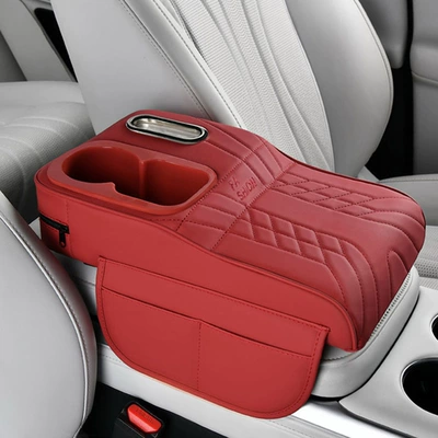 with elevated capacity, large-capacity cup: Armrest box pad - colorful-cup-vertical-stylevolcano-red-heightening-pad-tissue-box-cup-holder-storage-bag