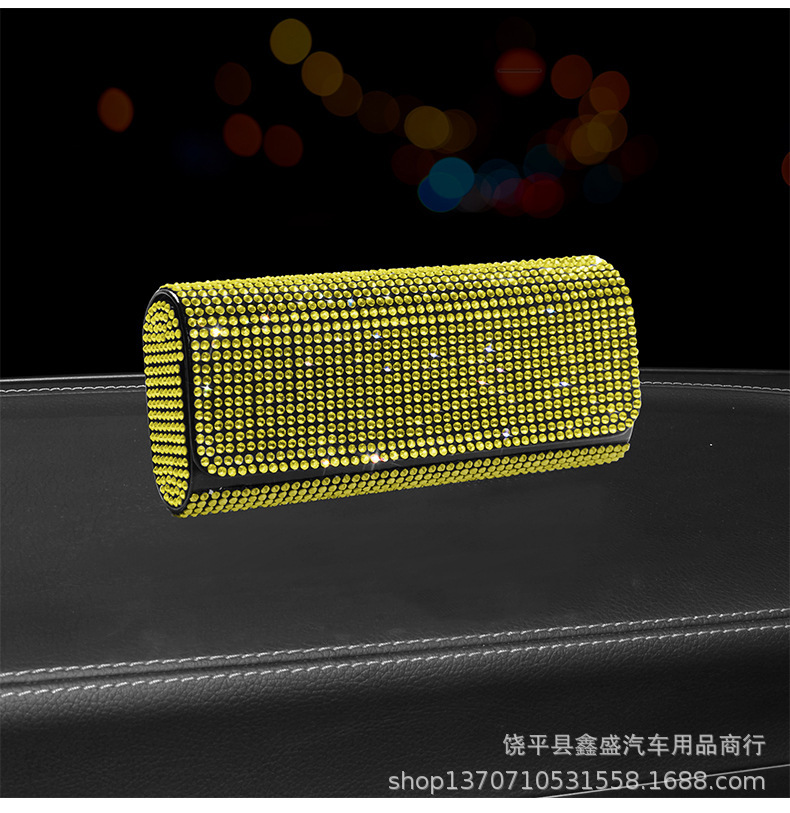 Diamond-Encrusted Car Glasses Case, Multi-Functional Sunglasses Storage Box, Full-Diamond Women's Car Glasses Case, Sun Visor Storage Supplies