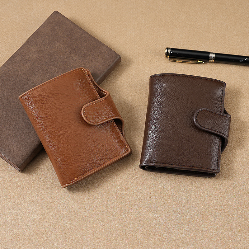 RFID anti-robo cepillo cartera multifuncional buckle mujer cartera PU doble metal cartera de hombre cartera de tarjetas cartera