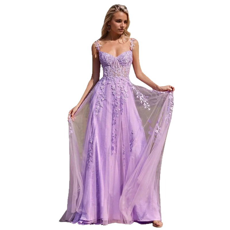 European and American foreign trade lace tulle ball gown 2026, long style with thin straps and three-dimensional flowers, formal bridesmaid dress European and American foreign trade lace tulle ball gown 2026, long style with thin straps and three-dimensional flowers, formal bridesmaid dress