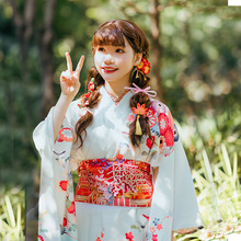 新款改良版振袖和服日本传统对花稿不易皱便穿和服浅绿色春款和服