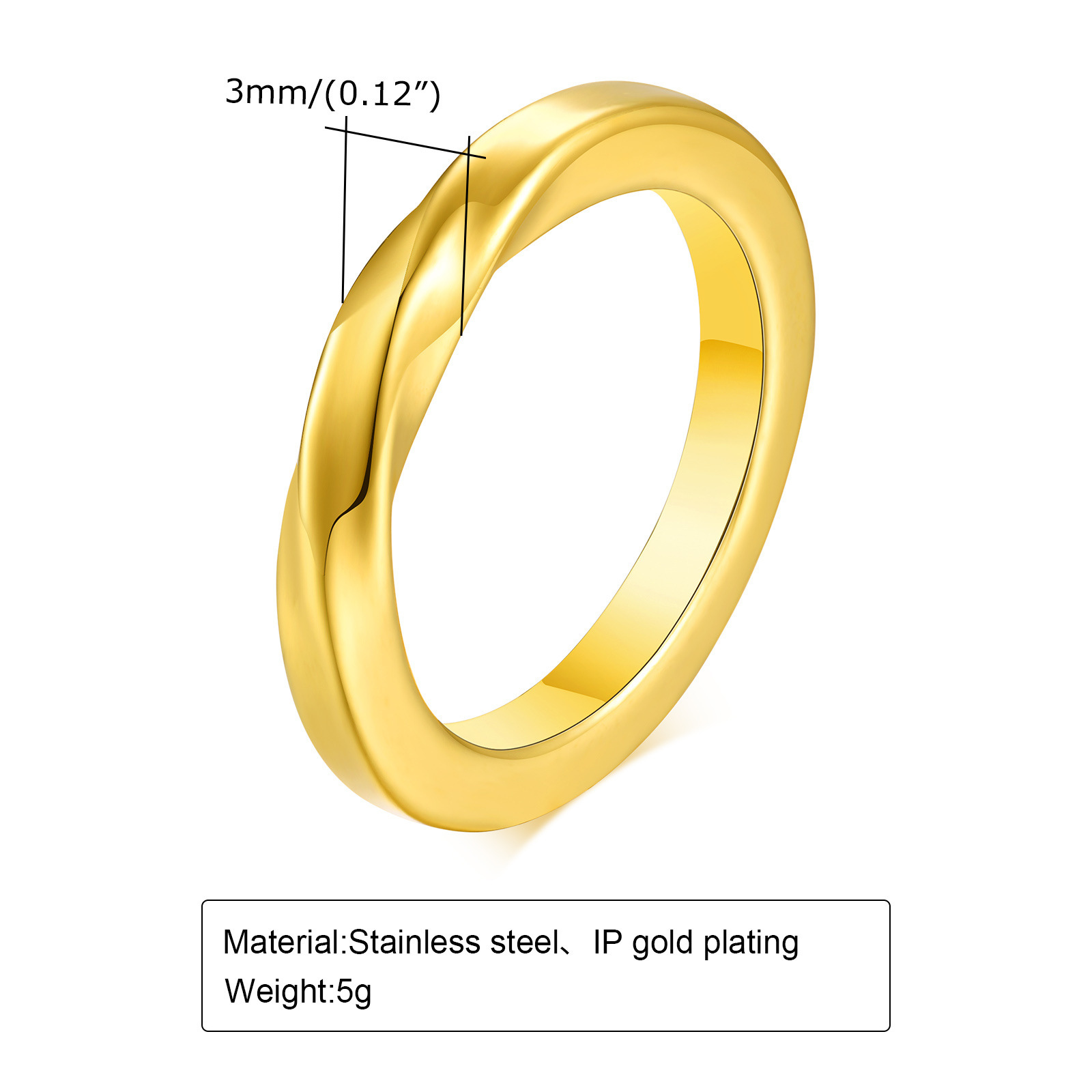 8g Weight Basic Vintage Style Solid Color Mobius Strip 304 Stainless Steel Plating Men's Rings Men Band Rings