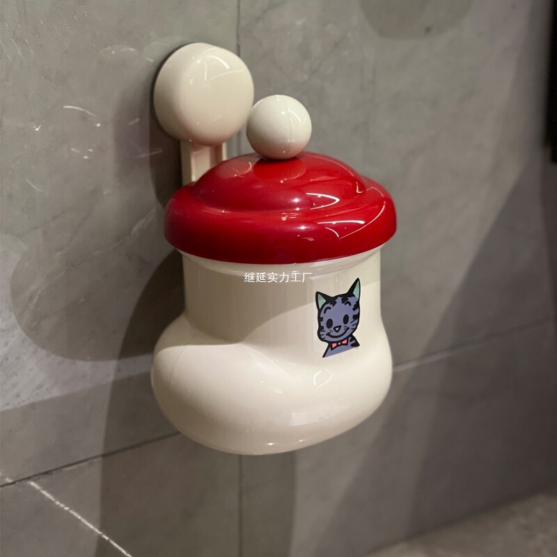 Red Small Boot-Shaped Suction Cup Trash Can, Wall-Mounted Household Towel Storage, Cute Bathroom Desktop Wastebasket