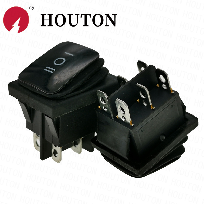 KCD4船形开关 六脚三挡 船型开关六脚防水全黑船形翘板电源开关