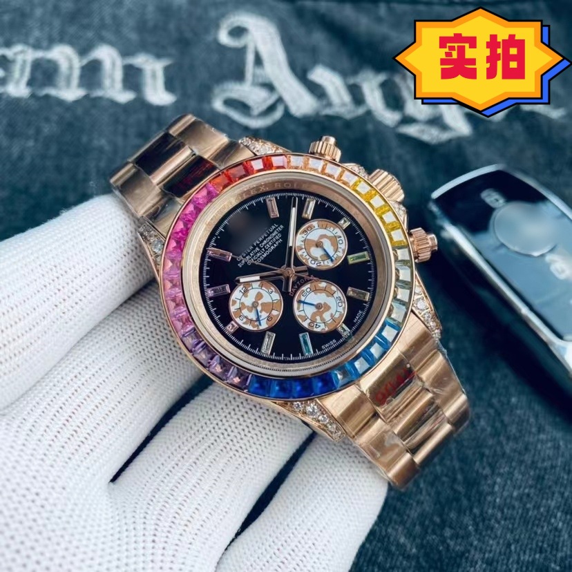 Comercio exterior transfronterizo Lao Jia multifuncional ditonna arco iris de tres ojos cinturón de acero mecánico de seis pines Reloj de hombre reloj de registro