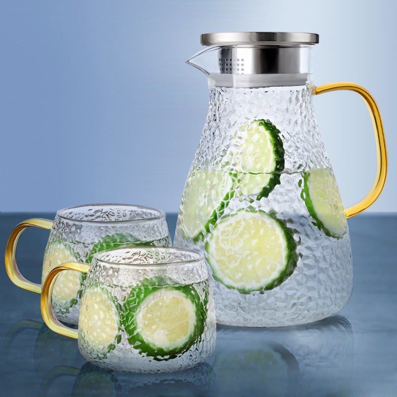 Traje de hervidor de vidrio martillado grueso de borosilicato al por mayor resistente al frío resistente al calor hogar calentado hervidor de agua frío de gran capacidad