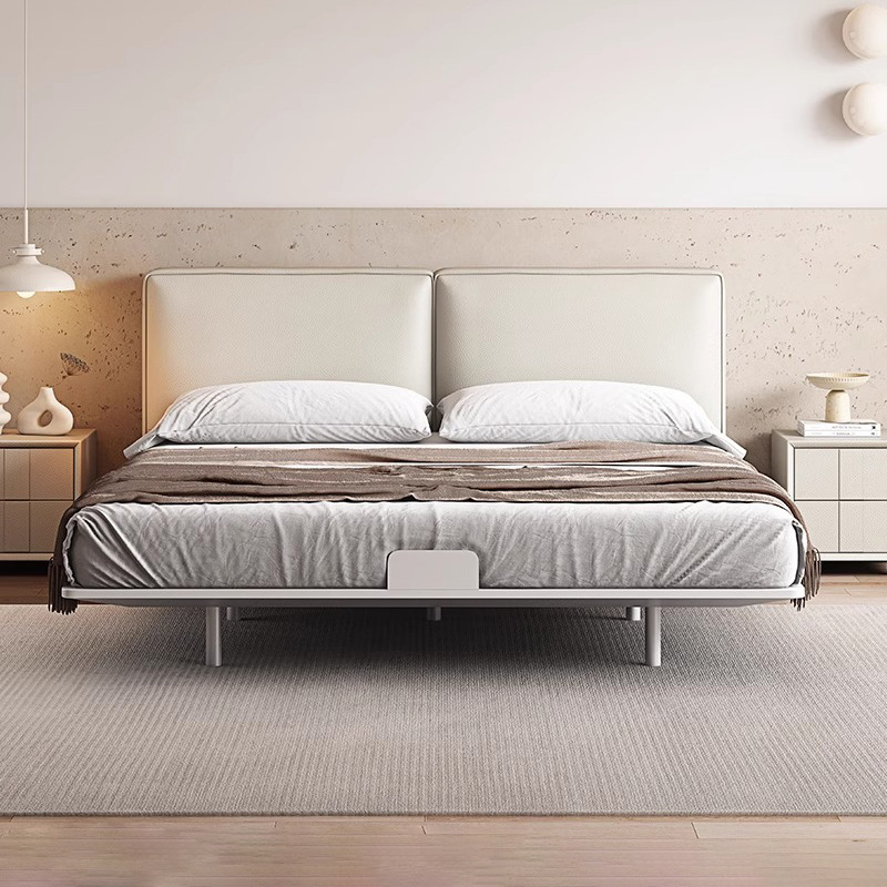 Bloqueo de tofu cama de cuero de acero al carbono cama de suspensión cama de cama principal cama doble cama de cama de acero de viento crema cama