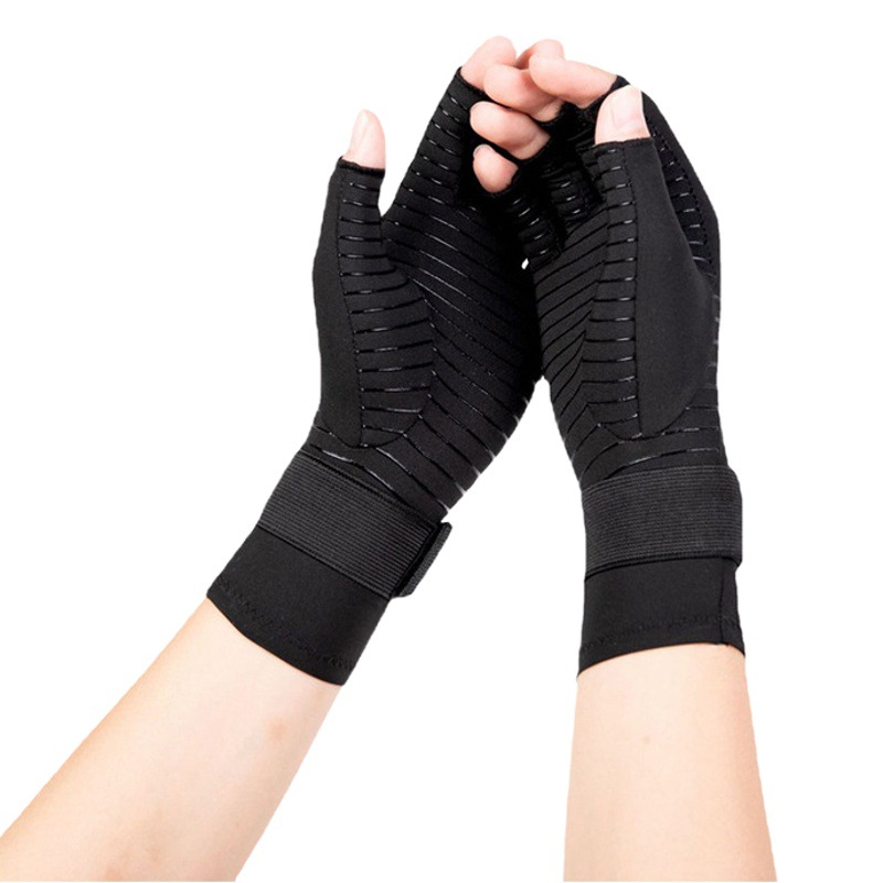 Amazon fibra de cobre presión guantes sin dedos Correa medio dedo deportes fitness ciclismo antideslizante guantes de montar al por mayor