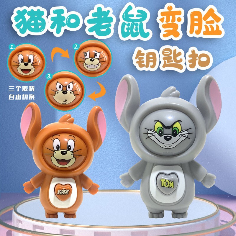 Tom and Jerry Press-To-Change-Face Doll Pendant Keychain Ornament Children's Stress-Relief Toy Chinese New Year Gift