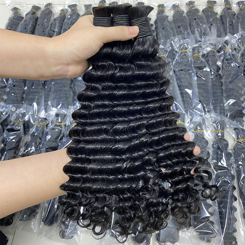 Cross-Border Full Real Hair Human Hair Handle Hair Bundle Deep Wave Wig Human Hair Ladies Bulk Hair