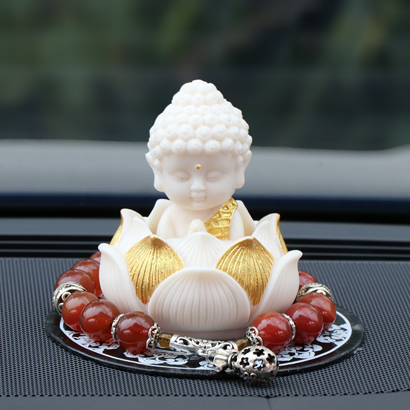 황금 부처 황금 연꽃 + 돈 가방 붉은 무마노 + 파란색과 흰색 도자기 쿠션