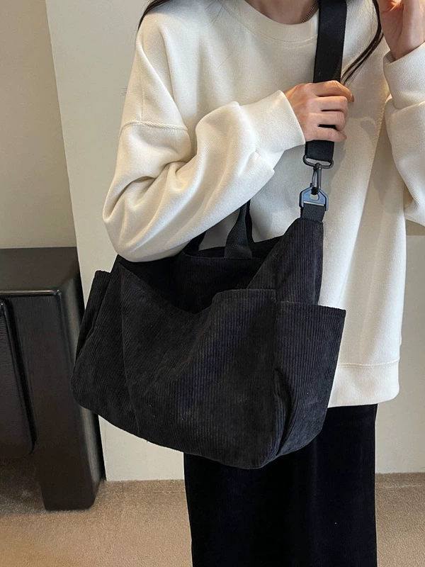 Capacious cloth bag, demi-season one-shoulder bag