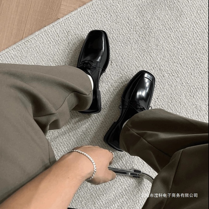 男款方头皮鞋英伦风黑色商务正装男士休闲结婚新郎德比鞋厚底增高|undefined