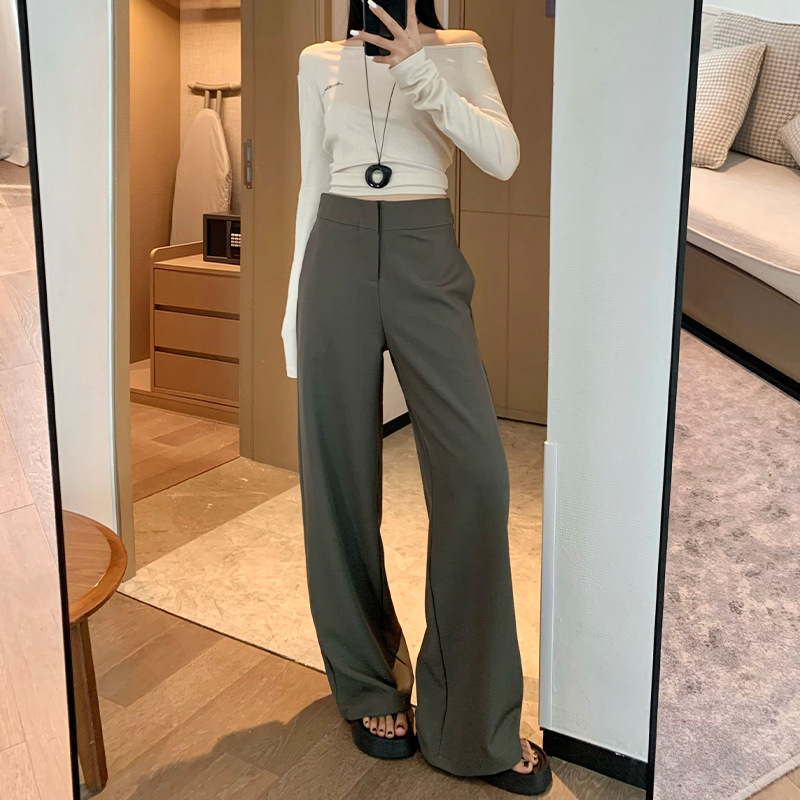 Vintage-Style Retro Suit Wide-Leg Pants for Women, New Spring and Autumn High-Waisted Drape Slimming Floor-Length Casual Straight Pants