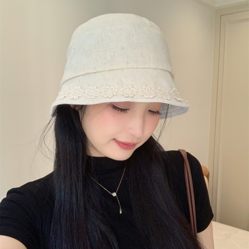 立体かぎ針編みリネンフィッシャーマンハット、新しい甘いストラップ付き夏用大きなつばの日よけと日焼け止め盆地帽子、顔が見える小さな帽子|undefined