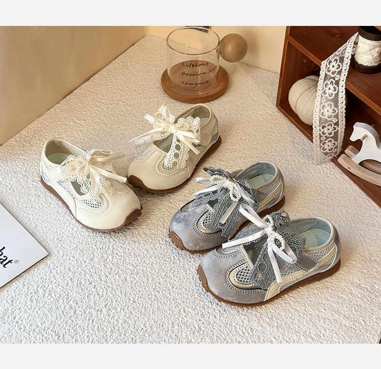 Breathable Mesh Sneakers For Girls With Bow Lightweight Trainers_voghion.com