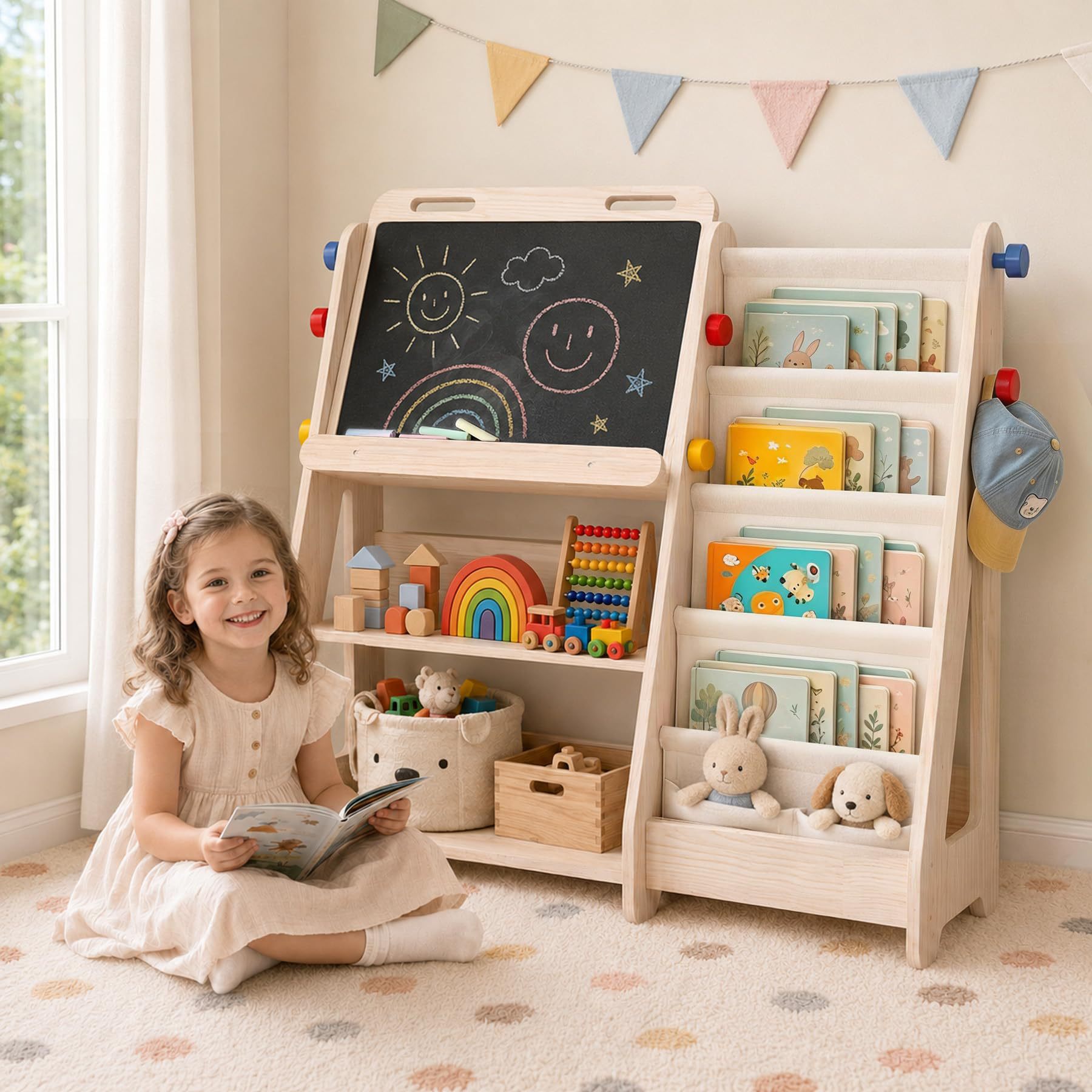 Cross-border Wooden Children's Toy Rack Storage Shelf Montessori Children's Toy Storage Rack Picture Book Rack Children's Bookshelf