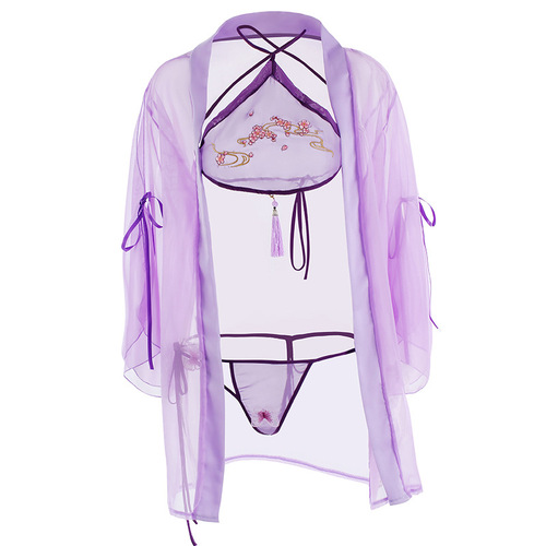 Pinxian retro Hanfu plum fragrance suit sexy lingerie 3-piece set floral embroidery elegant ancient style outfit 2348