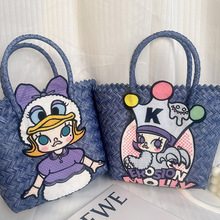 小红书热卖仿藤编菜篮子包卡通可爱molly手工编织旅游度假手提包