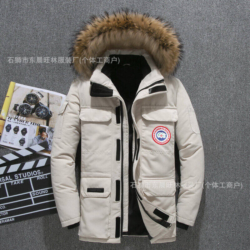 2025 Winter Trendy Men's Workwear Jacket Oversized Hooded down Jacket Men's Short Thickened Low-White Duck down Coat