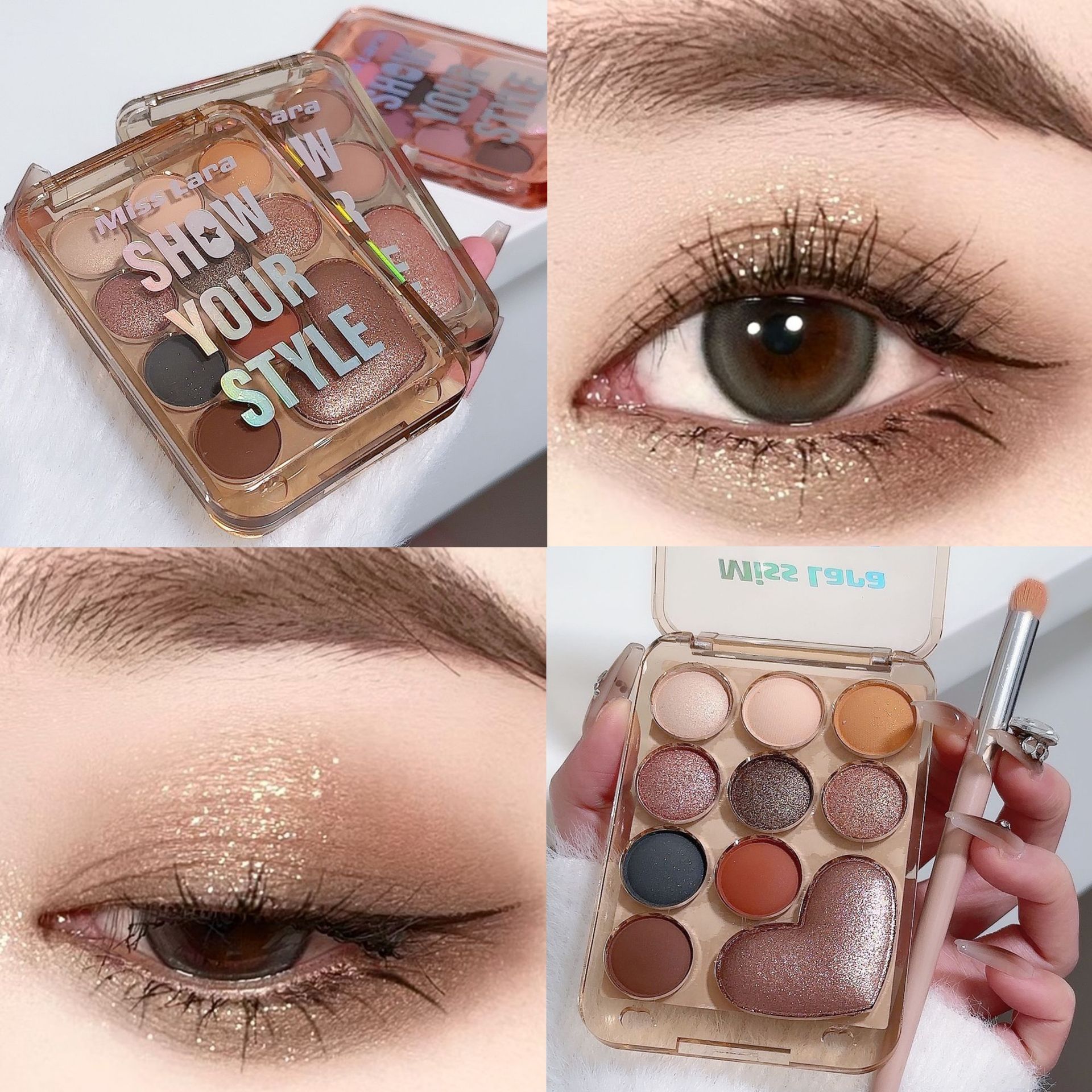 Transfronterizo Miss Lara amor diez colores de sombras de ojos de alto brillo en un disco mate parpadeante impermeable no es fácil quitar el maquillaje disco de sombras de ojos