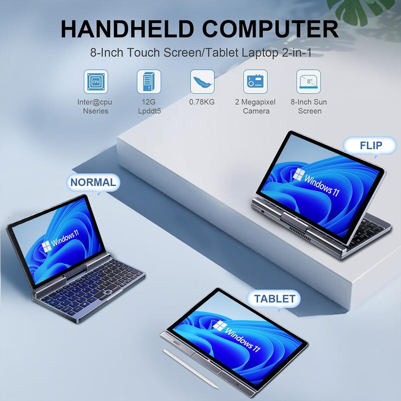 8Inch Mini Laptop Hd Touchscreen Portable 2-in-1 Small Comp