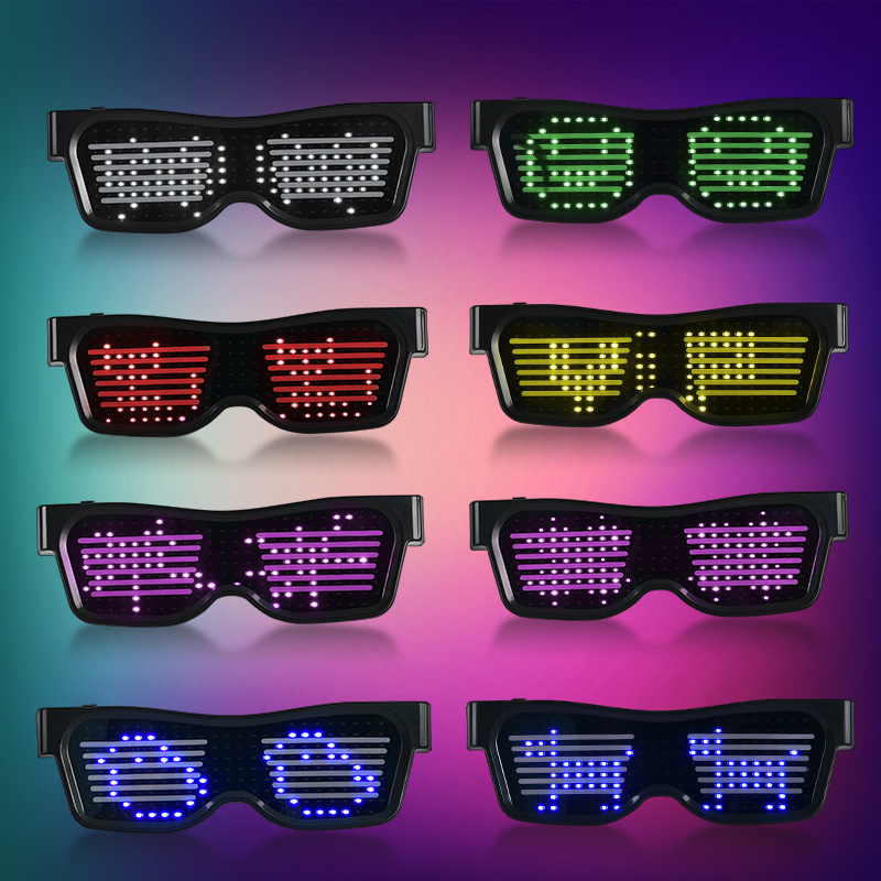 LED Bluetooth gafas luminosas APP Control de conexión de teléfono móvil dinámico luminoso multi-idioma Bar discoteca accesorios de audio