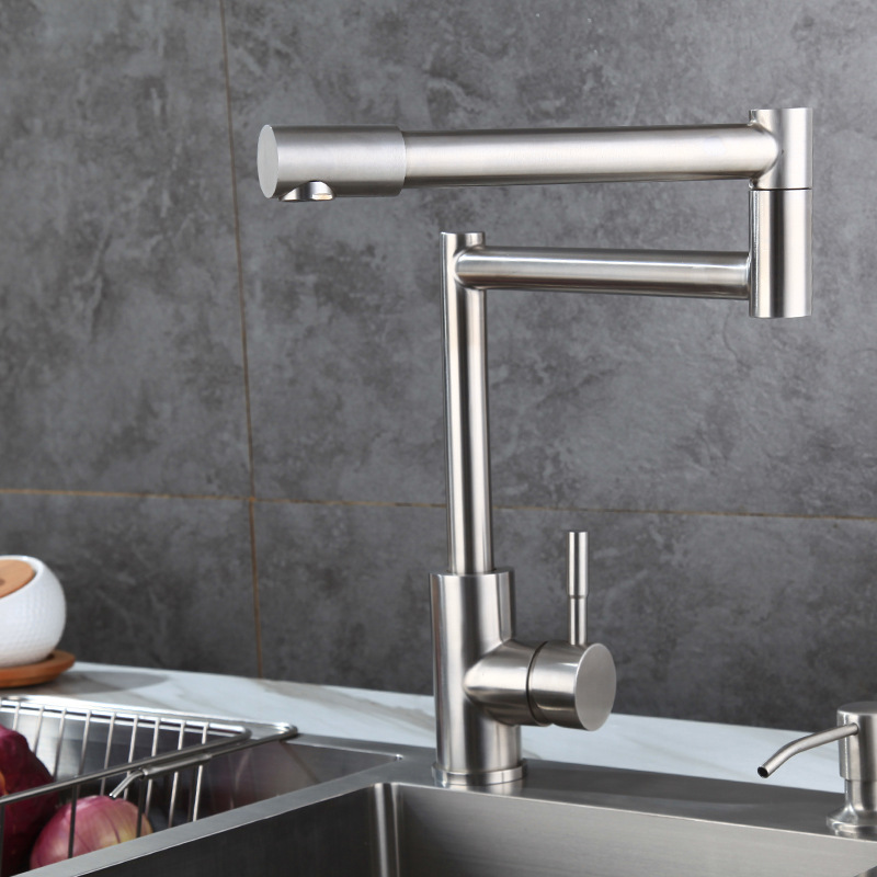 Chải có thể gập lại Vòi Nước Nhà Bếp 304 gấp bằng thép không gỉ vòi chậu vòi nước có thể xoay fauacet nóng và lạnh