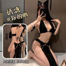 情趣内衣性感火辣制服诱惑套装纯欲风激情猫女郎镂空透视睡衣女