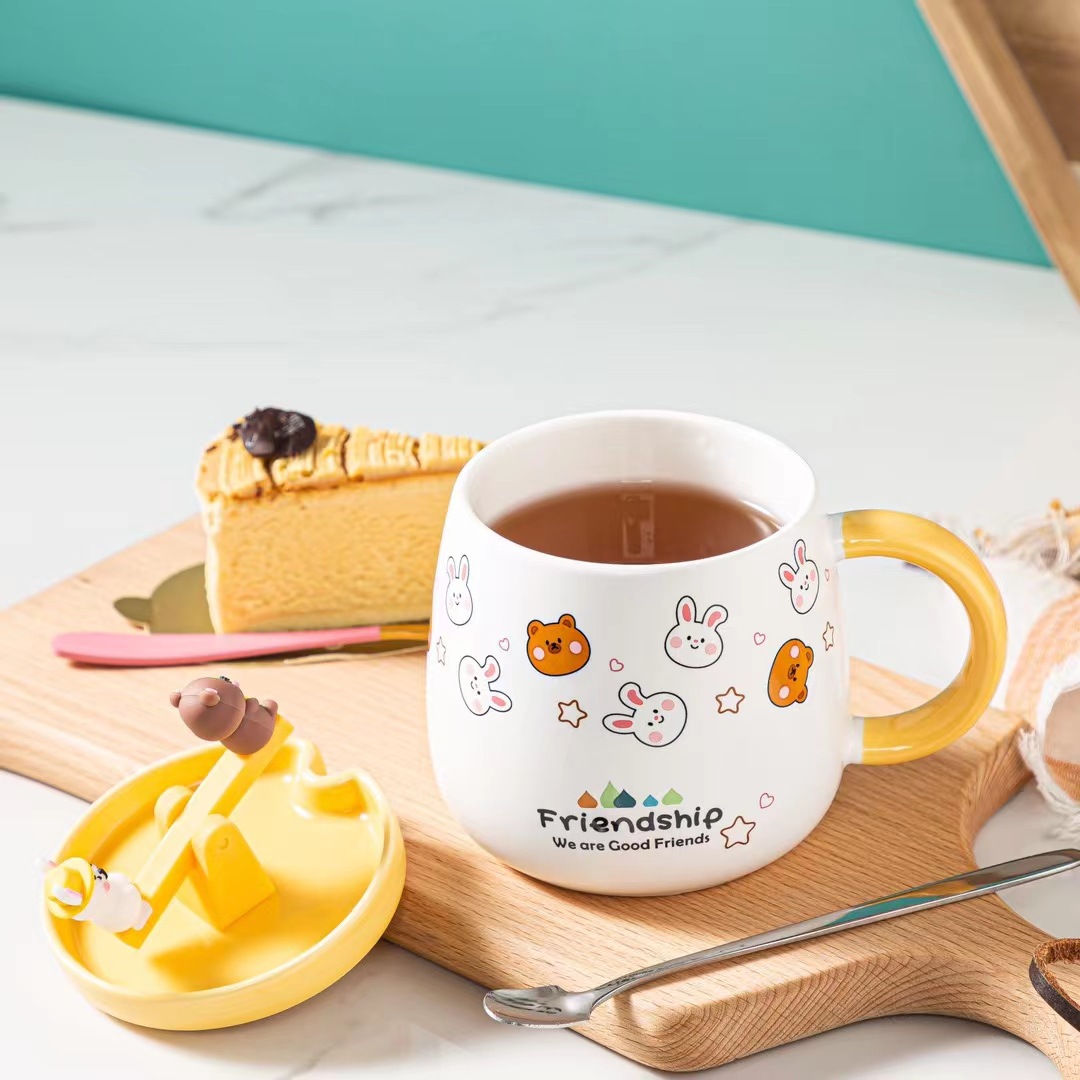 Creativo lindo conejo de dibujos animados y oso taza de café de oficina taza de café de regalo de cerámica