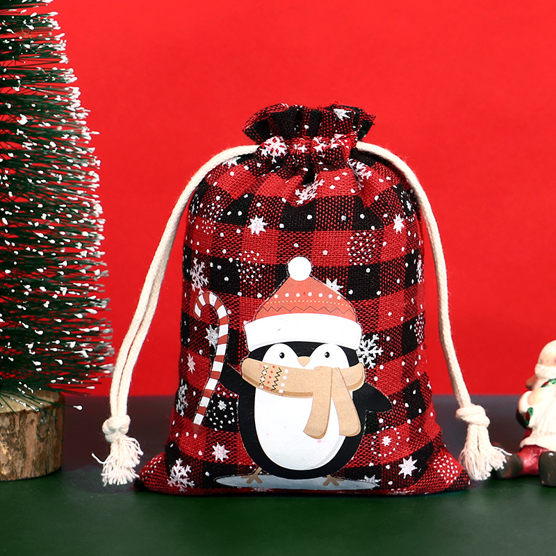 Bolsa de algodón a cuadros de Navidad con cordón Bolsa de embalaje de regalo de caramelo de Navidad Calendario de Adviento bolsa pequeña al por mayor